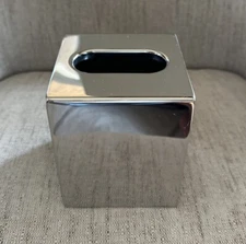 Square Metal Silver Tone Facial Tissue Box Cover Holder