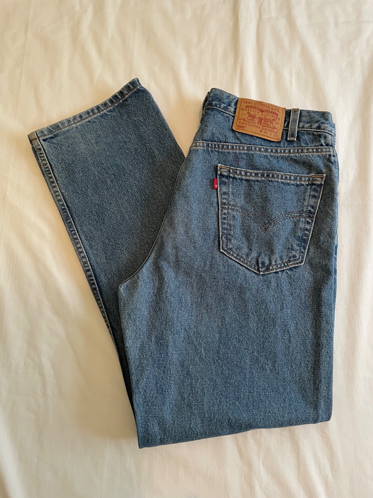 Levi’s 505 Mens 36X30 Regular Fit Straight Leg Rare Blank Red Tab w/Trademark R image 4