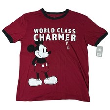 Disney Mens L Mickey Mouse Red Ringer T Shirt World Class Charmer Graphic NWT