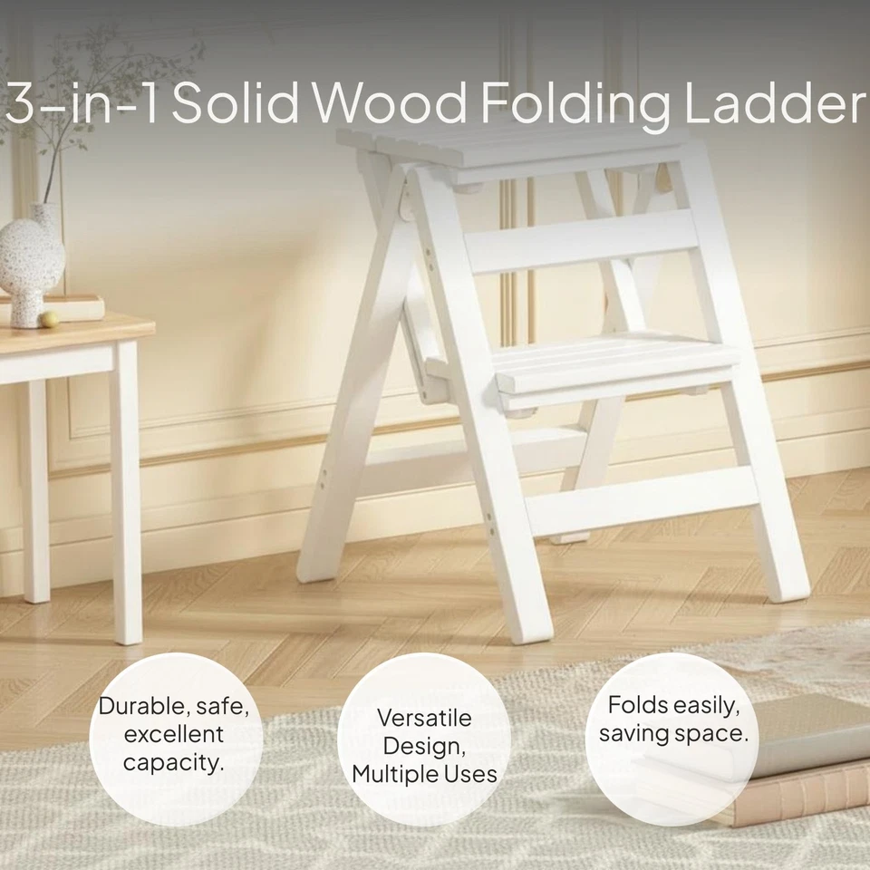 Hardwood Folding Ladder Stool, Multi-Functional Indoor - Image 2 of 4