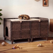 Cat Litter Box Enclosure Rattan Hidden Enclosed House Furniture 1-2 Litter Boxes