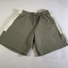 Adidas Shorts Mens XL Green White Sweat 3-Stripes Drawstring 9" Inseam Athletic