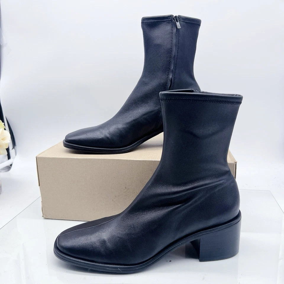 Loeffler Randall Roxy 黑色皮革方跟短靴 美国 10 MSRP 450 美元 — 第 3/4 张图片