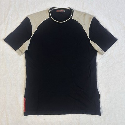 PRADA sport / linea rossa Colorblock Viscose Mesh Black Short Sleeve Shirt