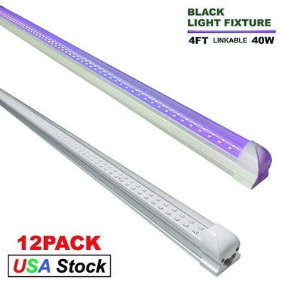 12 Pack Led Black Light Bar Single Fixture 40W T8 Integrated Tube for Body Paint