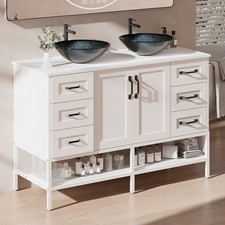 48" Freestanding Bathroom Vanity with Tempered Glass Sink Shelves  Drawers
