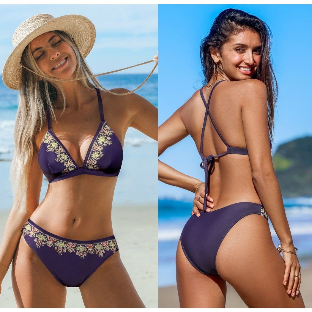 NWT Cupshe Embroidered Lace Bikini Top & Cheeky Bottoms Beach BUNDLE Size M