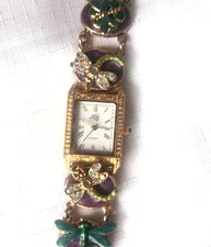 RARE Kirks Folly Gold Tone Dragonfly Watch Fits 7-8" Wrist New Battery!