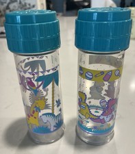 Vintage 2 Playtex Nurser Drop-In 7 Oz Bottles Flat Tops ZOO ANIMALS DINOSAURS