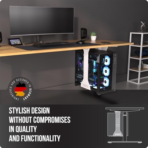 Heavy Duty Under Desk PC Holder – Up to 77 lbs Load Capacity - Adjustable White