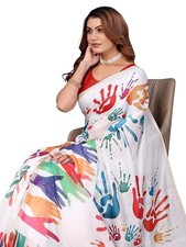 SILK MILLS Women's Multi-Color Chanderi Casual Wear Saree Holi Chanderi