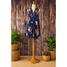 Old Navy Dress Womens L Navy Floral Sleeveless Pintuck Swing Boho Casual