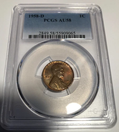 1958-D 1C PCGS Lincoln Wheat Penny AU58 PCGS Blue Label