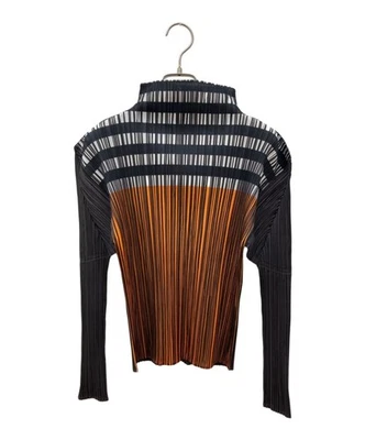 PLEATS PLEASE Haut femme plissé manches longues orange x gris taille L Issey ... - Photo 1/4