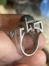 47. Rare Made in ISRAEL Silver 925 JERUSALEM Green Eilat Stone Ring 5.8g, 7s