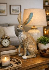 Rustic Decorative Hare Ornament 42cm Tall Gold Distressed Finish Home Decor