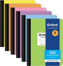 Composition Notebooks 6 Pack Cover Colors Vary College Ruled Paper 9-3/4 x 7-1/2