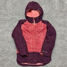Columbia Ski Jacket Girls Small 7/8 Pink Geometric Omni-Tech Hooded Insulated