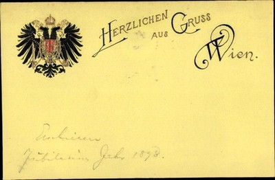 Embossed Coat of Arms Litho Greetings from Vienna - 10817570
