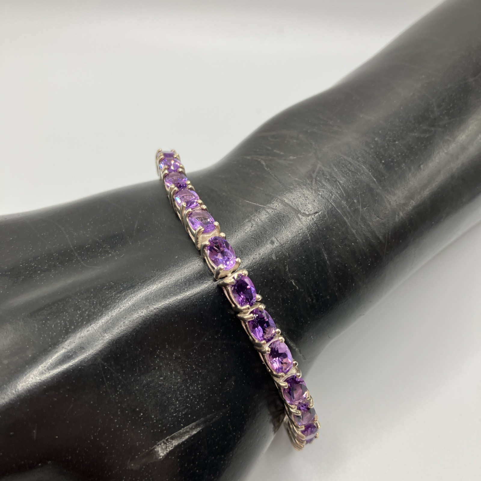 VTG 925 Sterling Silver Amethyst Tennis Bracelet 17.3g 7in Long