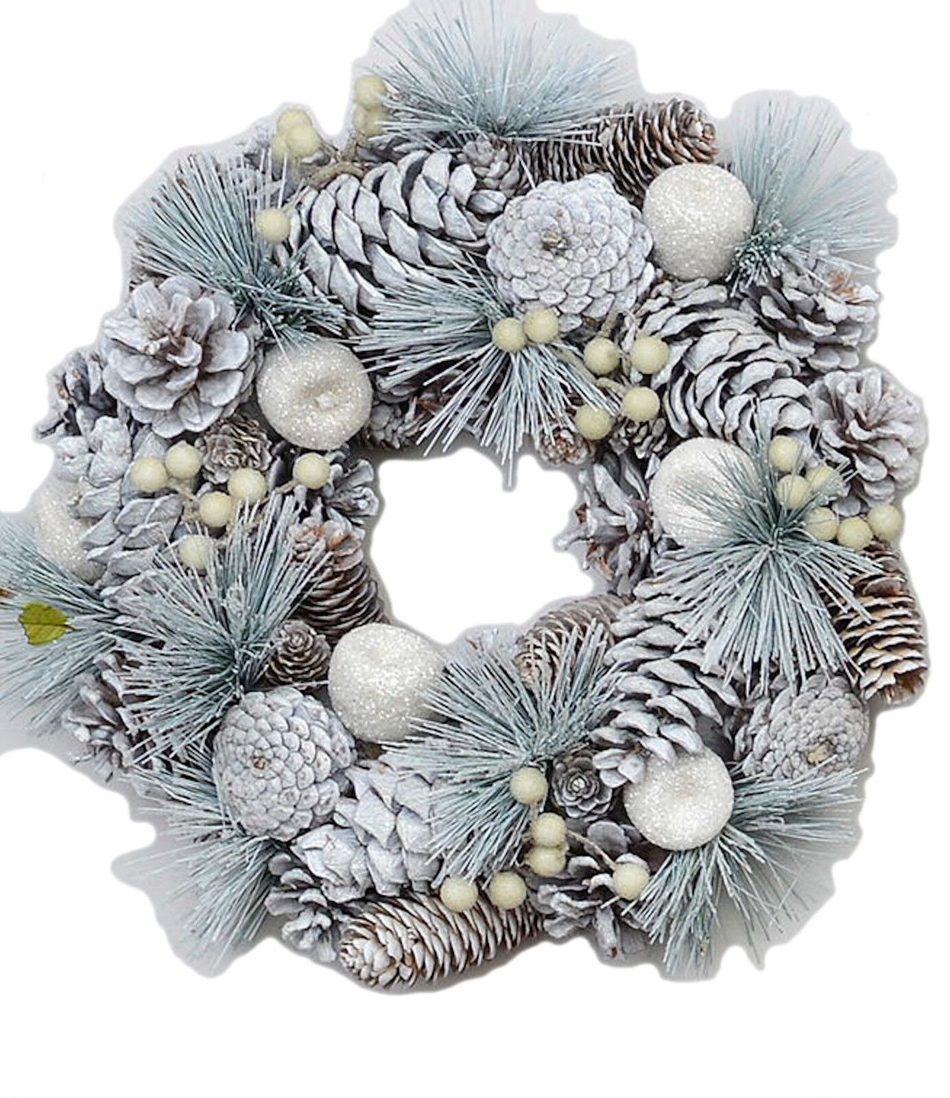 Festive Pine Cones & Apples Frosted Wreath (32.0cm)  NEW