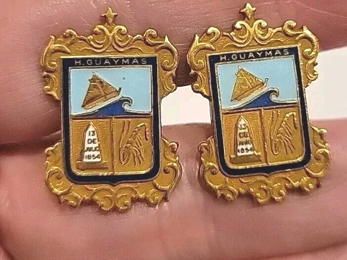 Vintage Entenmann Gold Filled Cufflinks Nautical Theme Enamel Ornate 1/20 12k  - Image 2 of 4
