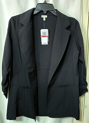 SELF E  Women's Black Casual Jacket Lightweight Size XS Shirred Sleeves NWT