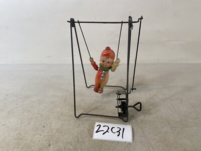 Vintage Wind Up Toy Antique Carnival Circus acrobat Swinging Boy Working 22C31