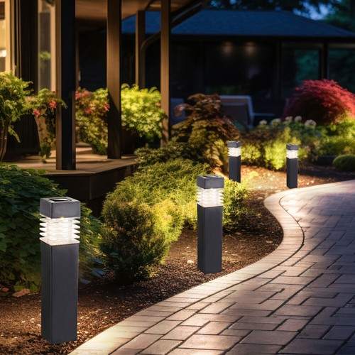 Außen Solarleuchte Gartenlampe grau LED Wegeleuchte Terrassenleuchte 4er Set - Bild 3 von 12
