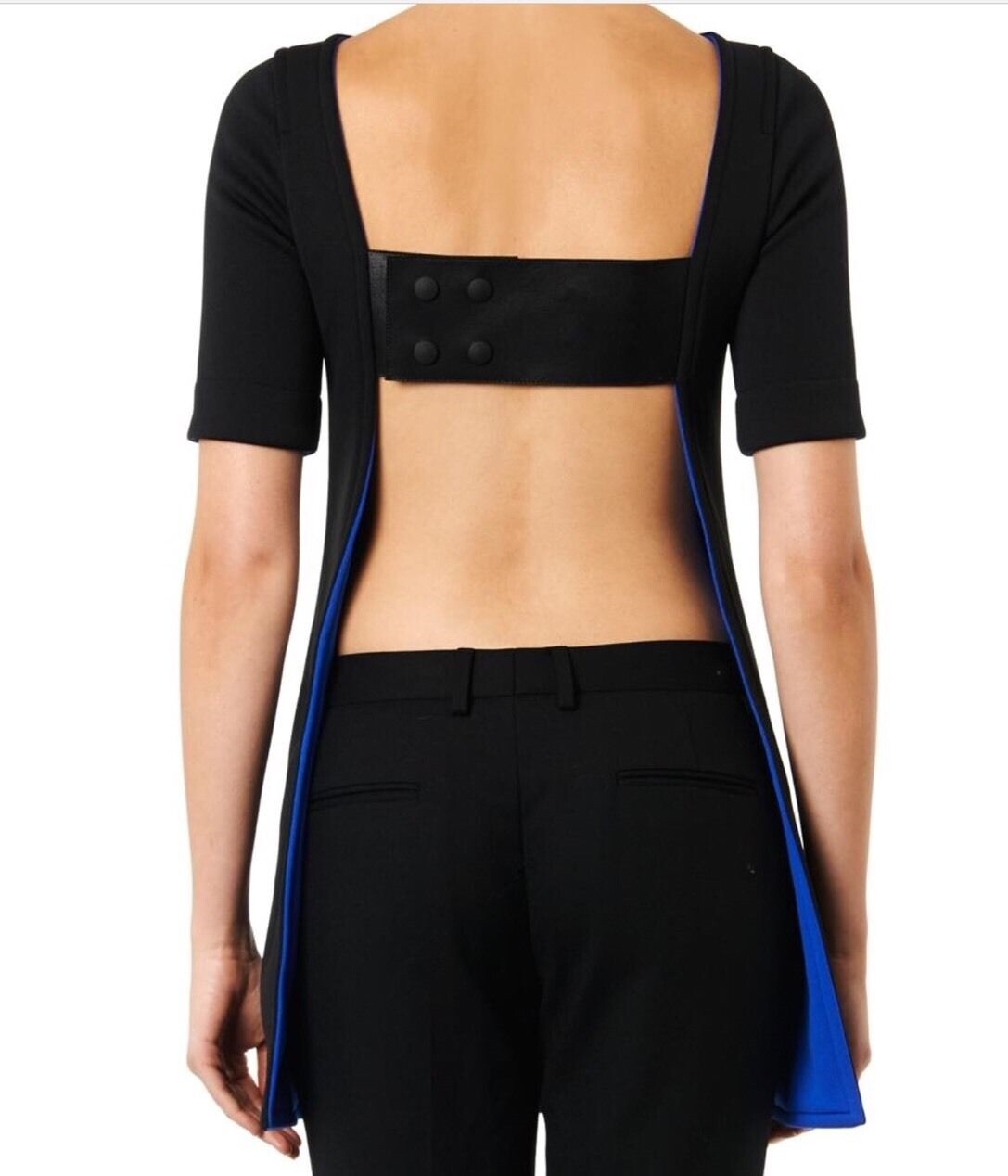 NEW ATTO Sexy Black & Blue Leather Accented Open Back Dress (Size 38/6) - $1,395