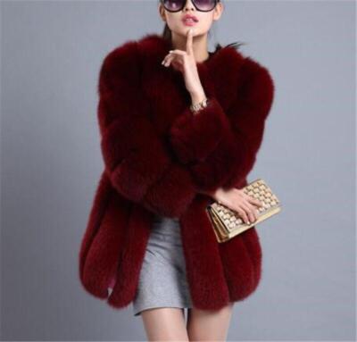 Womens Winter Thicken Coat Jackets Round Neck S-4XL Faux Fox Fur Outwear  Warm