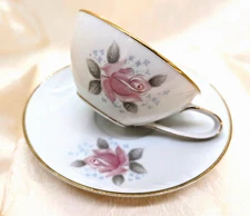 Vintage Noritake "Roseville" Teacup & Saucer – Pink Rose Floral with Gold Trim