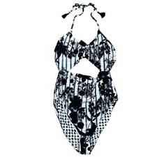 Lucky Brand Womens On The Grid One Piece Swimsuit Small Floral Multi Cut Out 114