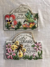 Welcome And Bless Garden Plaques Decor Butterfly Hummingbird Set Of Two