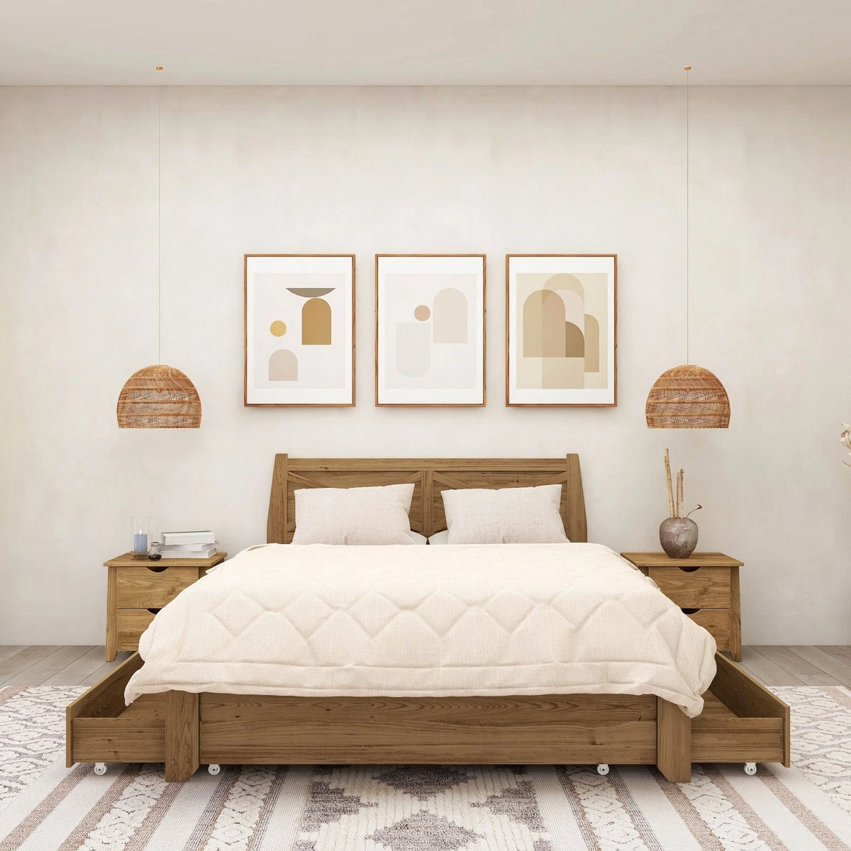 Light oak 2024 bed frame queen
