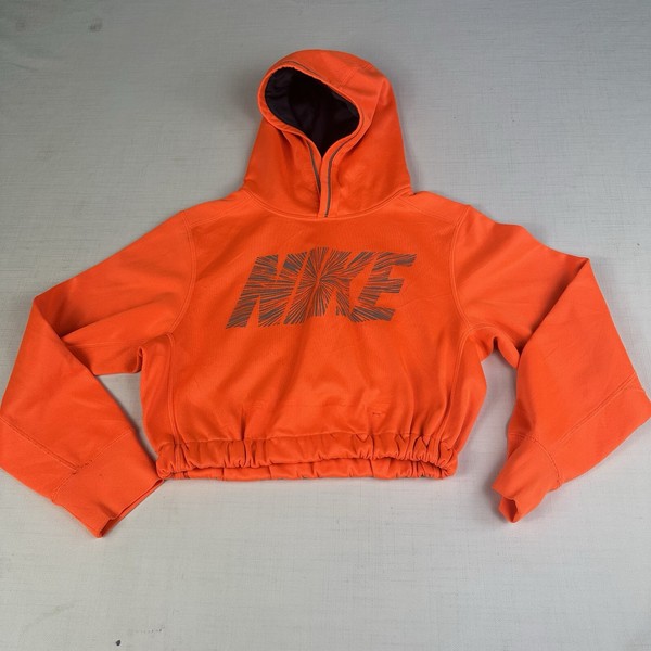 Nike Crop Hoodie Womens Medium Orange Full Zip Jacket Activewear Fleece