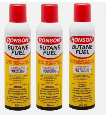LOT of 3 RONSON Butane Lighter Fuel 290 ML   with universal tip adaptor 