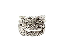 DAVID YURMAN Continuance Three Row Pave Diamonds Sterling 925 Ring Size 6