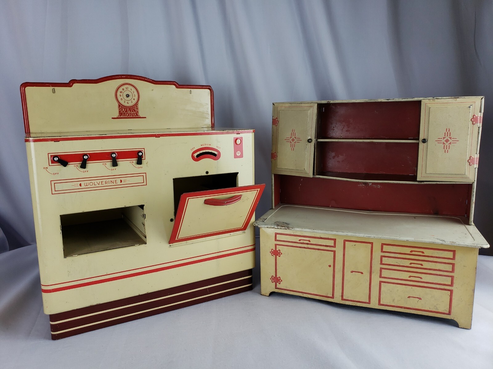 Vintage Wolverine 1950s Tin Litho Toy Kitchen Hutch Stove Rustic eBay