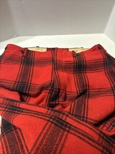Vintage Mens Red Black Wool Buffalo Plaid Hunting Pants 38x30 Cuffed