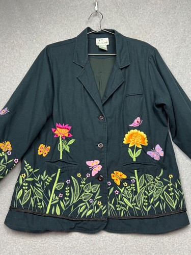 Quacker Factory Embroidered Floral Blazer Womens Size L Art to Wear Gannycore - Picture 3 of 10