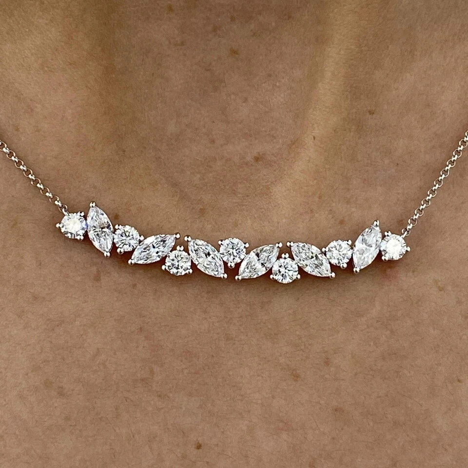 Ожерелье с подвеской из чистого 10-каратного белого золота 1,8 карата огранки маркиза выращенный в лаборатории бриллиант - Изображение 2 из 4