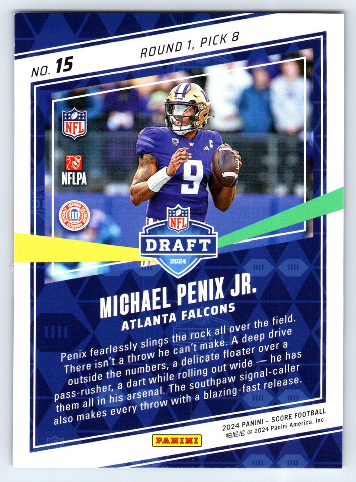 2024 Panini Score 15 Michael Penix Jr. NFL Draft Insert RC Atlanta
