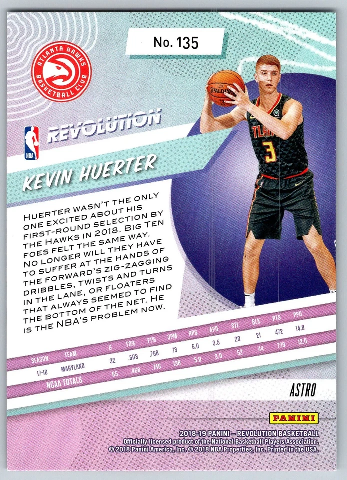 Kevin Huerter 2018-19 Panini Revolution Astro Rookie RC #135 Atlanta Hawks - Image 2 of 2