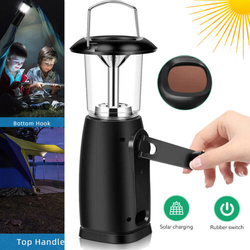 LED Solar Laterne Kurbel Hand Dynamo Zelt Licht für Wandern Camping USB Lampe DE - Afbeelding 1 van 12
