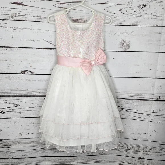 Jona Michelle Kids Children Girls Pink White Sequin Bow Spring