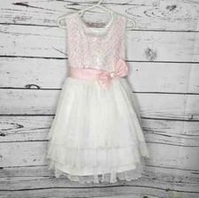 Jona Michelle Kids Children Girls Pink / White Sequin Bow Spring Dress, Size 7