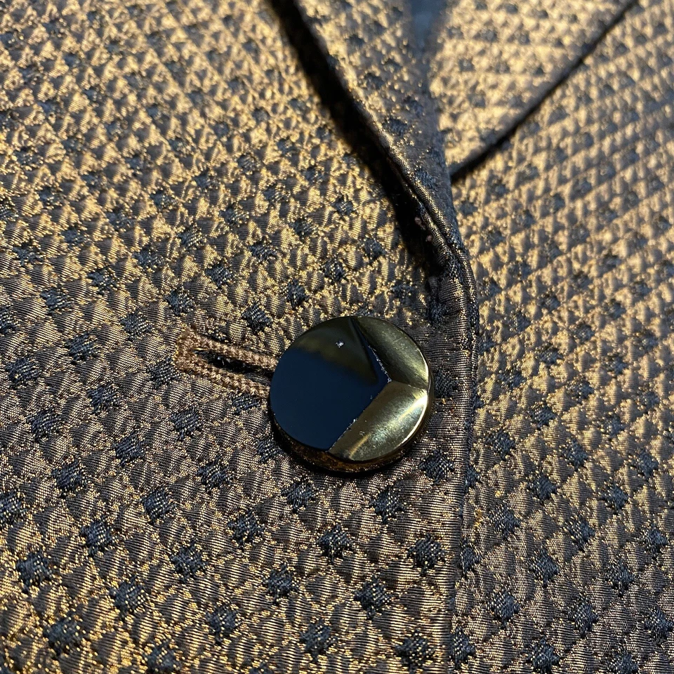 Carlisle Blazer 女式 8 棕色丝绸羊毛几何图案 1 按钮别致职业复古 — 第 3/4 张图片