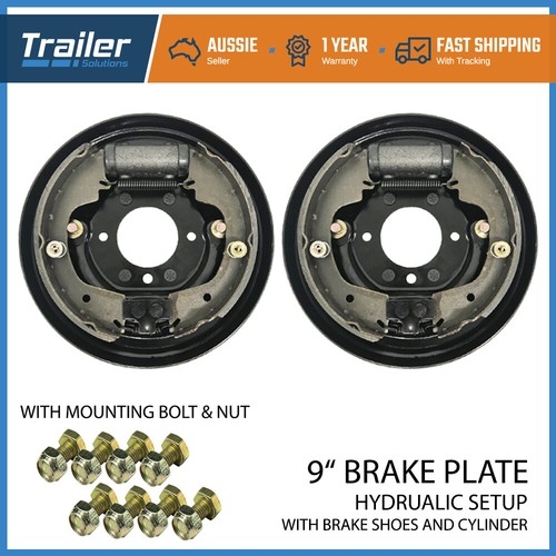 2 x 9" Hydraulic Brake Backing Plate Hub Drum brake shoes Trailer