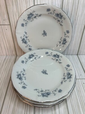 4 Johann Haviland Blue Garland Bread / Dessert Plates Silver White Blue Flowers